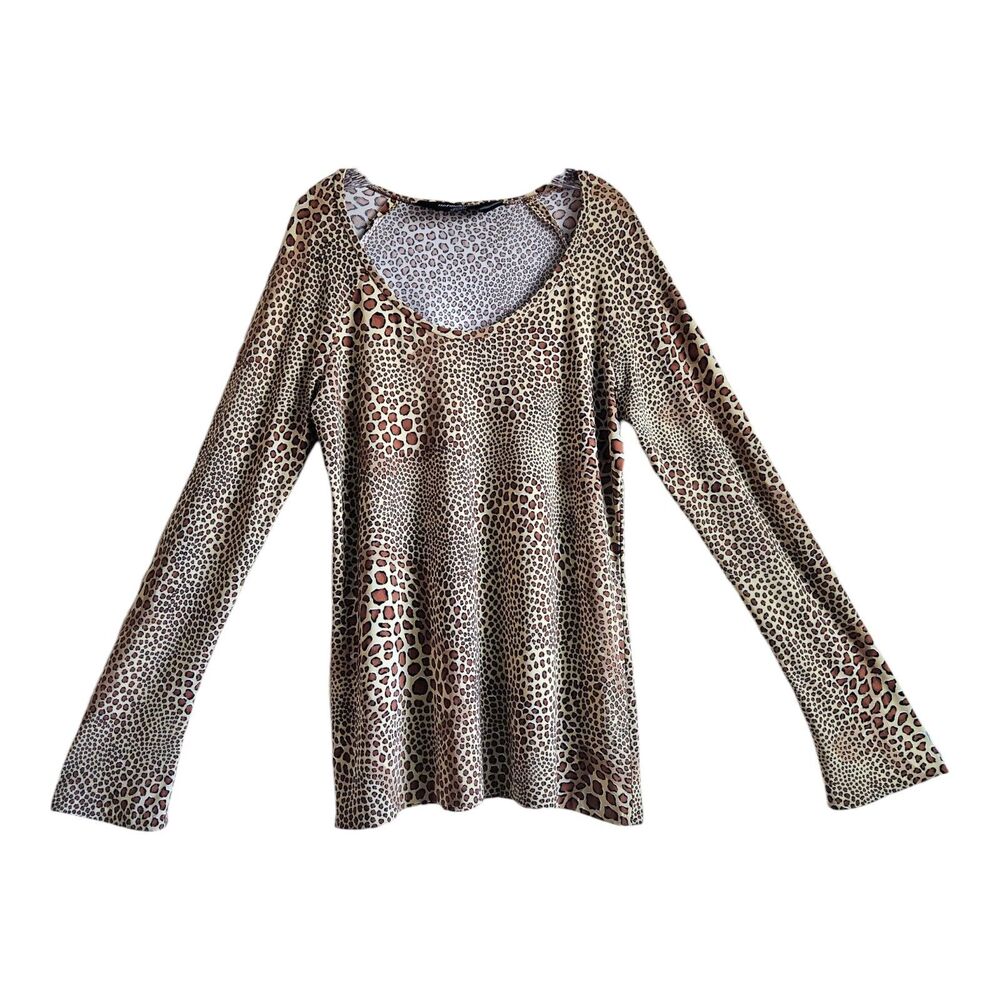 NORMA KAMALI Women's Plus 2X XXL Tunic Top Leopard Jersey Knit Long Sleeve 42"